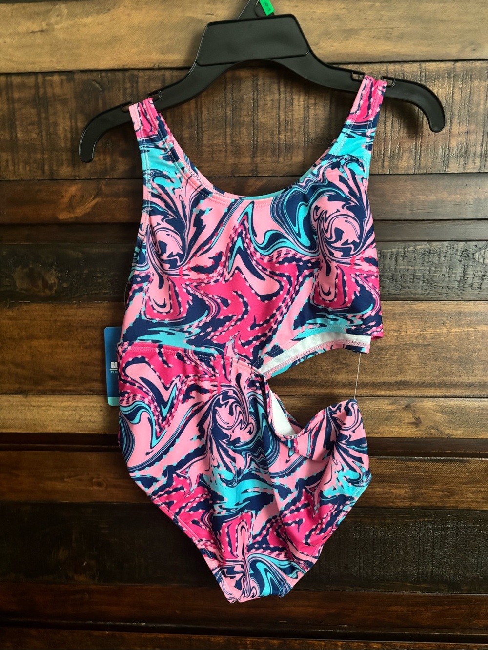 ✨NWT Reel Legends Girls Pink & Blue Swirl One-Piece Swim✨